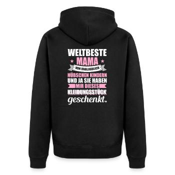 Weltbeste Mama Geschenk - Unisex Premium Bio Zip Hoodie - Schwarz - Hinten - Nico (187cm)
