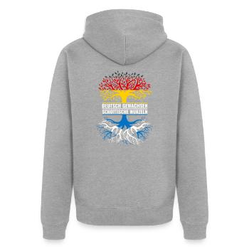 Deutsch Gewachsen Schottische Herkunft Deutscher - Unisex Premium Bio Zip Hoodie - Grau meliert - Hinten - Nico (187cm)