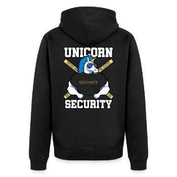 Unicorn Security - Unisex Premium Organic Zip Hoodie - black - Back - Nico (187cm)