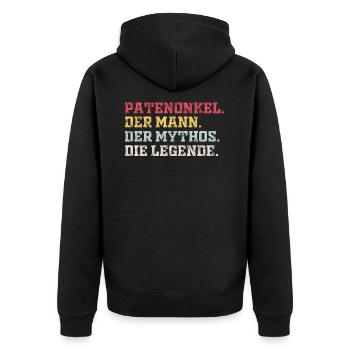 Patenonkel Mann Mythos Legende Taufe Geschenk - Unisex Premium Bio Zip Hoodie - Schwarz - Hinten - Nico (187cm)