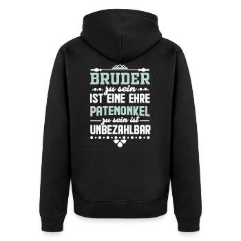 Patenonkel Bruder Onkel Geschenkidee - Unisex Premium Bio Zip Hoodie - Schwarz - Hinten - Nico (187cm)