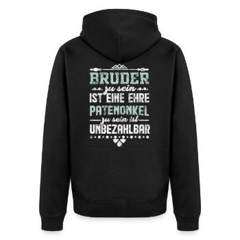Patenonkel Bruder Taufe Geschenk - Unisex Premium Bio Zip Hoodie - Schwarz - Hinten - Nico (187cm)