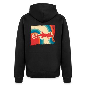 Gecko Reptilien retro - Unisex Premium Bio Zip Hoodie - Schwarz - Hinten - Nico (187cm)