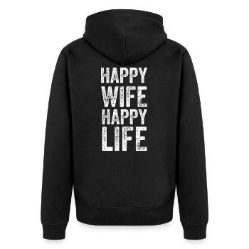 Happy wife happy life lustiges Sprüche Geschenk - Unisex Premium Bio Zip Hoodie - Schwarz - Hinten - Nico (187cm)