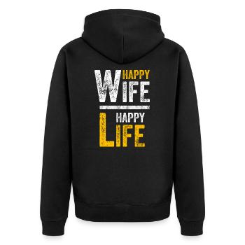 Happy Wife Happy Life Geschenk - Unisex Premium Bio Zip Hoodie - Schwarz - Hinten - Nico (187cm)