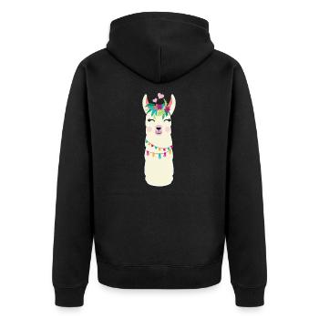 Lama - Unisex Premium Bio Zip Hoodie - Schwarz - Hinten - Nico (187cm)