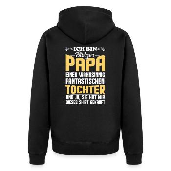 Vater & Tochter Geschenk lustige Sprüche - Unisex Premium Bio Zip Hoodie - Schwarz - Hinten - Nico (187cm)