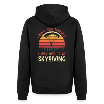 SKYDIVING Fallschirmspringer Theraphy - Unisex Premium Bio Zip Hoodie - Schwarz - Hinten - Nico (187cm)