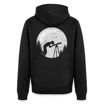Astronomie Teleskop Astronom Geschenk Sterne Mond - Unisex Premium Bio Zip Hoodie - Schwarz - Hinten - Nico (187cm)