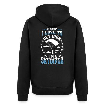 SKYDIVER Fallschirmspringer Fallschirmsport Love - Unisex Premium Bio Zip Hoodie - Schwarz - Hinten - Nico (187cm)