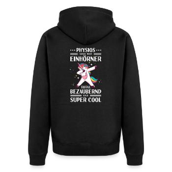 Unicorn Einhorn Physios Geschenk - Unisex Premium Bio Zip Hoodie - Schwarz - Hinten - Nico (187cm)