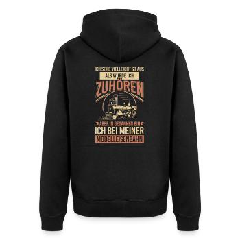 Modelleisenbahn Modellbauer Modelleisenbahner - Unisex Premium Bio Zip Hoodie - Schwarz - Hinten - Nico (187cm)