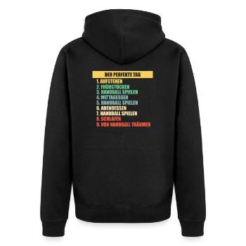 Handball EM Europameisterschaft Geschenk - Unisex Premium Bio Zip Hoodie - Schwarz - Hinten - Nico (187cm)