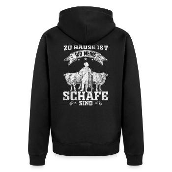 Zu Hause ist wo meine Schafe sind Vintage - Unisex Premium Bio Zip Hoodie - Schwarz - Hinten - Nico (187cm)