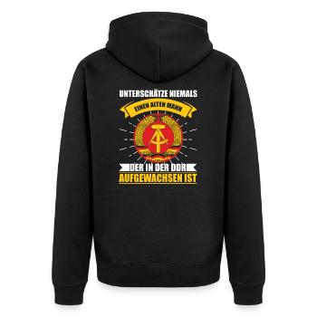 DDR Ossi Ostdeutschland Staatswappen Herren Männer - Unisex Premium Bio Zip Hoodie - Schwarz - Hinten - Nico (187cm)