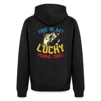Fishing Lucky Fisch Fischer Angler - Unisex Premium Bio Zip Hoodie - Schwarz - Hinten - Nico (187cm)