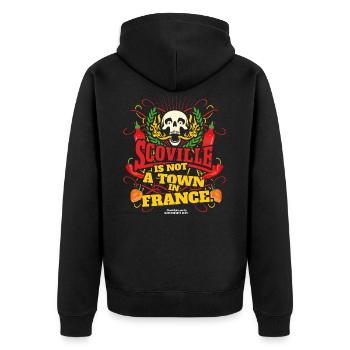 Scoville Is Not A Town In France - Unisex Premium Bio Zip Hoodie - Schwarz - Hinten - Nico (187cm)