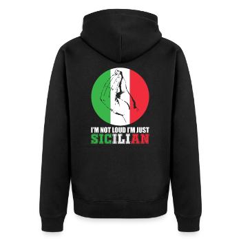 Italien Sizilien Handgeste Flagge - Unisex Premium Bio Zip Hoodie - Schwarz - Hinten - Nico (187cm)