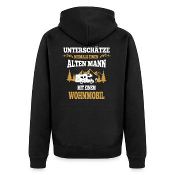 Mann mit Wohnmobil - Unisex Premium Bio Zip Hoodie - Schwarz - Hinten - Nico (187cm)