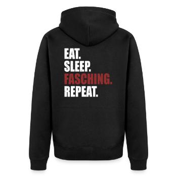 Fasching - Nur noch feiern im Kopf - Unisex Premium Bio Zip Hoodie - Schwarz - Hinten - Nico (187cm)