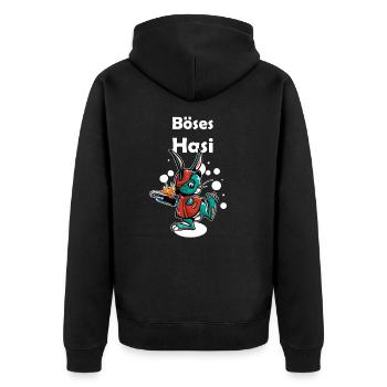 Böses Hasi Hase Schneehase frech Apres Ski Ostern - Unisex Premium Bio Zip Hoodie - Schwarz - Hinten - Nico (187cm)