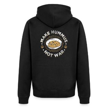 Make Hummus Not War Vegan Vegetarian Spread - Unisex Premium Organic Zip Hoodie - black - Back - Nico (187cm)