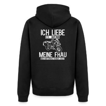 Paar Herz Liebespaar - Unisex Premium Bio Zip Hoodie - Schwarz - Hinten - Nico (187cm)