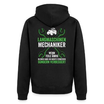 Landmaschinenmechaniker lustiges Sprüche Geschenk - Unisex Premium Bio Zip Hoodie - Schwarz - Hinten - Nico (187cm)