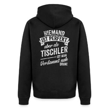 Tischler - Unisex Premium Bio Zip Hoodie - Schwarz - Hinten - Nico (187cm)