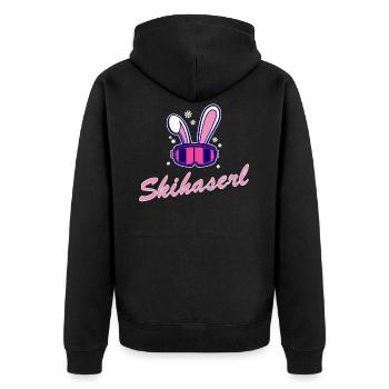 Apres Ski Skihaserl Skihasen Skihäschen - Unisex Premium Bio Zip Hoodie - Schwarz - Hinten - Nico (187cm)