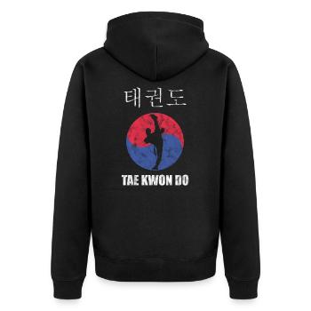 Taekwondo Tae-Kwon-Do TKD Sportart - Unisex Premium Bio Zip Hoodie - Schwarz - Hinten - Nico (187cm)
