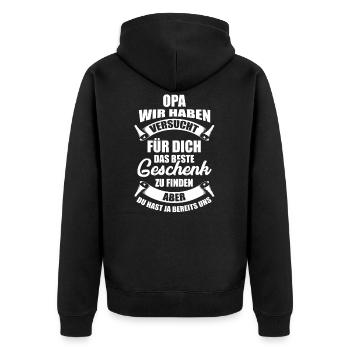 Opa Enkelkind Geschenk - Unisex Premium Bio Zip Hoodie - Schwarz - Hinten - Nico (187cm)
