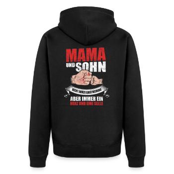 Mama Sohn Muttertag Geschenk - Unisex Premium Bio Zip Hoodie - Schwarz - Hinten - Nico (187cm)