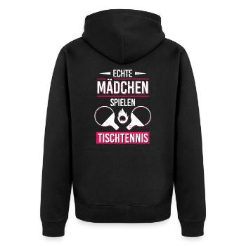 Echte Mädchen Tischtennis Tischtennispielerin - Unisex Premium Bio Zip Hoodie - Schwarz - Hinten - Nico (187cm)