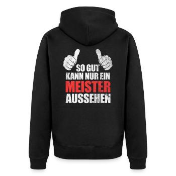 Meister lustige Sprüche Geschenk - Unisex Premium Bio Zip Hoodie - Schwarz - Hinten - Nico (187cm)