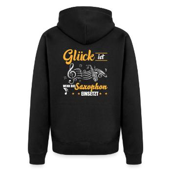 Saxophonist Saxophon Geschenkidee - Unisex Premium Bio Zip Hoodie - Schwarz - Hinten - Nico (187cm)