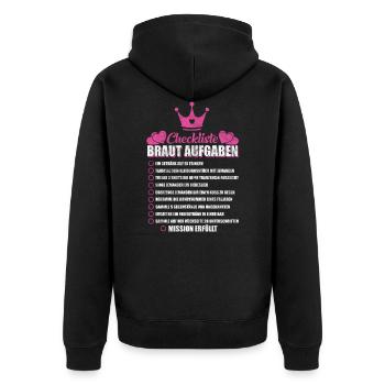 Junggesellenabschied JGA Checkliste Braut Aufgaben - Unisex Premium Bio Zip Hoodie - Schwarz - Hinten - Nico (187cm)