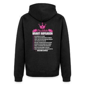 JGA Junggesellen Junggesellin Braut Checkliste - Unisex Premium Bio Zip Hoodie - Schwarz - Hinten - Nico (187cm)