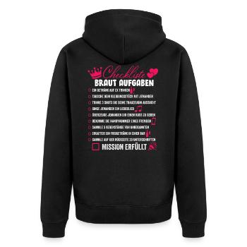 JGA Braut Aufgaben Checklisten T-Shirt Geschenk - Unisex Premium Bio Zip Hoodie - Schwarz - Hinten - Nico (187cm)