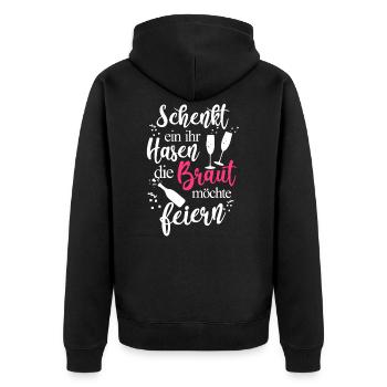 JGA Junggesellinnenabschied - Unisex Premium Bio Zip Hoodie - Schwarz - Hinten - Nico (187cm)