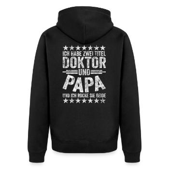 Doktortitel 10 - Unisex Premium Bio Zip Hoodie - Schwarz - Hinten - Nico (187cm)