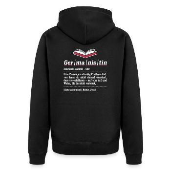 Germanistin Person Probleme Germanistik Germanist - Unisex Premium Bio Zip Hoodie - Schwarz - Hinten - Nico (187cm)