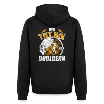 Bouldern Boulder - Unisex Premium Bio Zip Hoodie - Schwarz - Hinten - Nico (187cm)