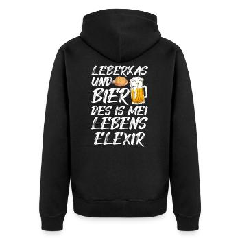 Lustiges Leberkas Leberkäse Sprüche Geschenk - Unisex Premium Bio Zip Hoodie - Schwarz - Hinten - Nico (187cm)