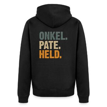Onkel Pate Held - Unisex Premium Bio Zip Hoodie - Schwarz - Hinten - Nico (187cm)