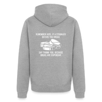 Drugs Are Expensive, drogen teuer party teile - Unisex Premium Bio Zip Hoodie - Grau meliert - Hinten - Nico (187cm)
