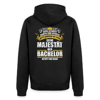 Lustiges Bachelor Sprüche Geschenk - Unisex Premium Bio Zip Hoodie - Schwarz - Hinten - Nico (187cm)