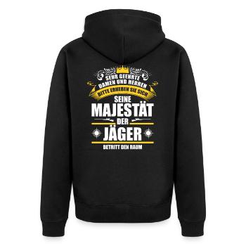 Lustiges Jäger Sprüche Jagd Geschenk - Unisex Premium Bio Zip Hoodie - Schwarz - Hinten - Nico (187cm)