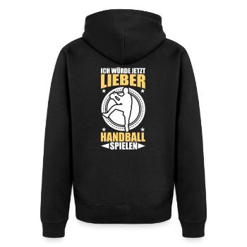 Handball Handballer Spruch - Unisex Premium Bio Zip Hoodie - Schwarz - Hinten - Nico (187cm)