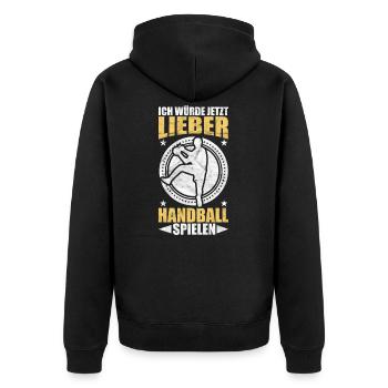 Handball Handballspieler - Unisex Premium Bio Zip Hoodie - Schwarz - Hinten - Nico (187cm)